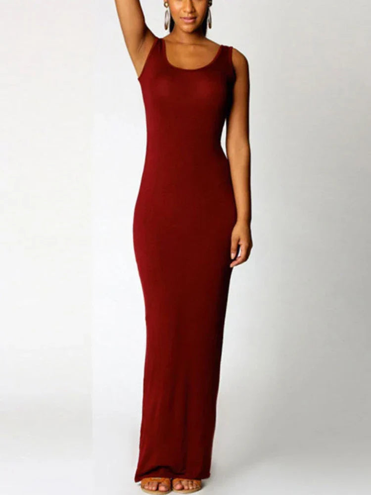 Solid Sleeveless Bodycon Maxi Dress - View 5 | VelvetHem