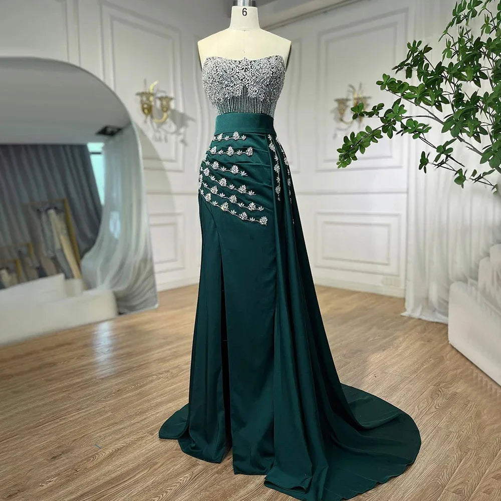 Zapdress Customized Nude Strapless Mermaid High Split Evening Dresses with Skirt Beaded Party Gowns For Women 2025 (ZD17205)
