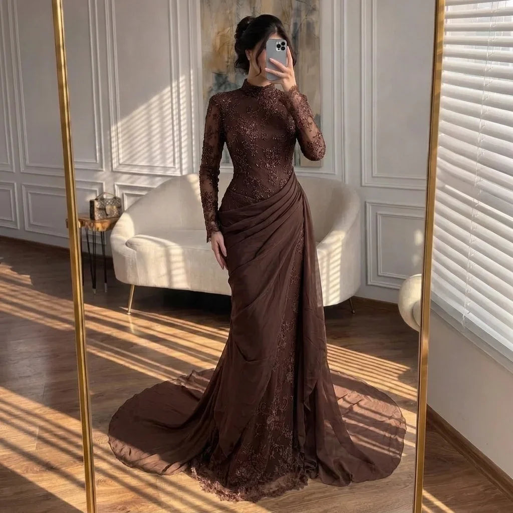 Zapdress Customized Wine Red Mermaid Evening Dresses with Wrap Skirt High-End Lace Formal Party Gowns for Women (ZD17283) - View 8 | VelvetHem