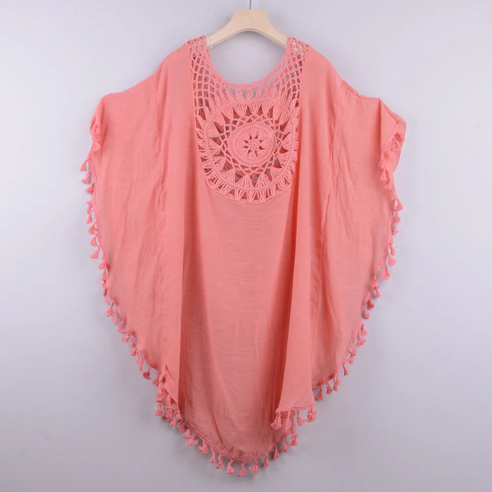 Off Shoulder Tassel Beach Smock Cover Up