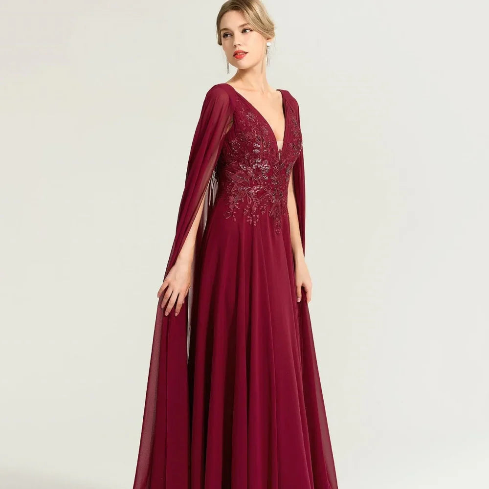 Customized Chiffon V Neck Bridal Dress Elegant Appliques A Line Wedding Party Gowns For Bride Button Shawl Formal Mother Dresses