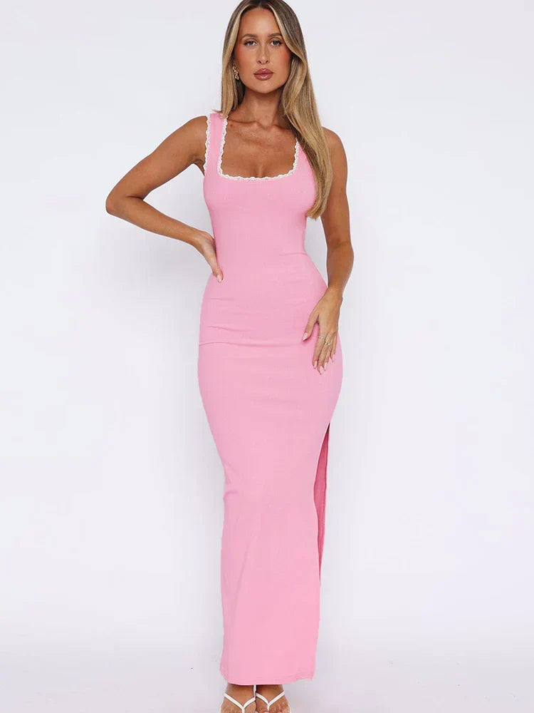 Color Block Square Neck Maxi Dress - View 3 | VelvetHem