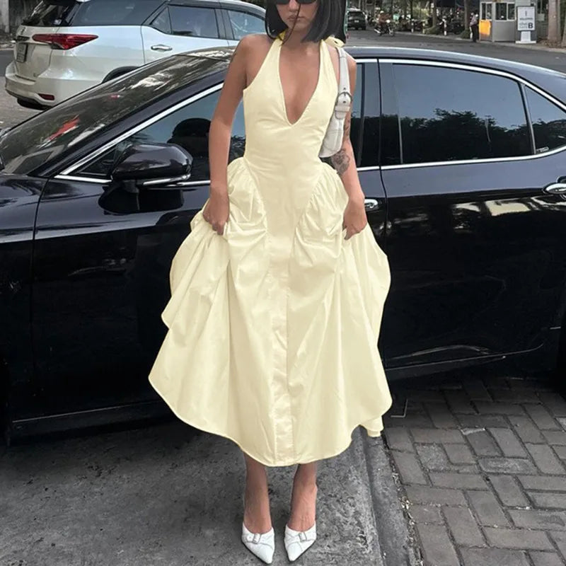 Backless Deep V Spliced Long Midi Dress - View 8 | VelvetHem