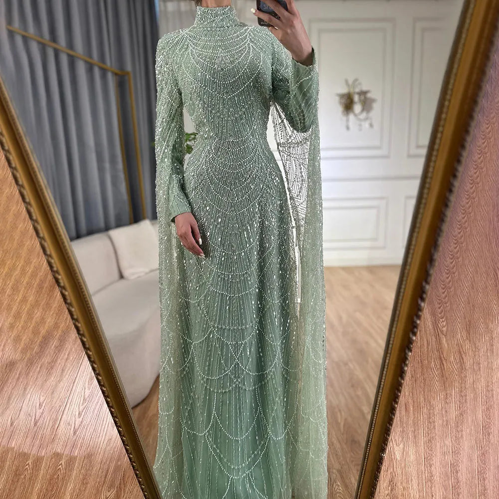 Zapdress White High Neck Long Sleeve Mermaid Evening Dress 2026 Party Gowns for Women DLA72591 Customized (ZD17255)