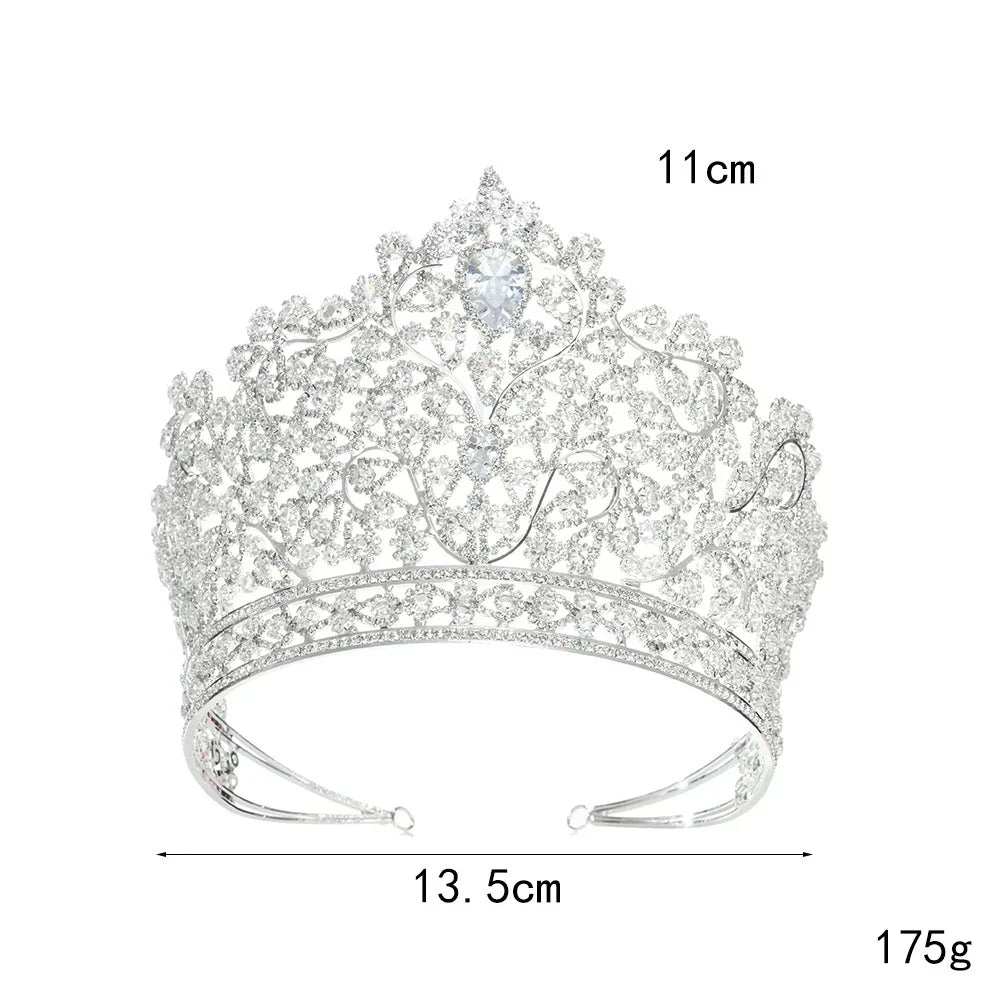 Zirconia Tiaras and Crowns Rhinestones Headband For Brides Party Big Large Headpiece Wedding Accessories Bridal Hair Jewelry