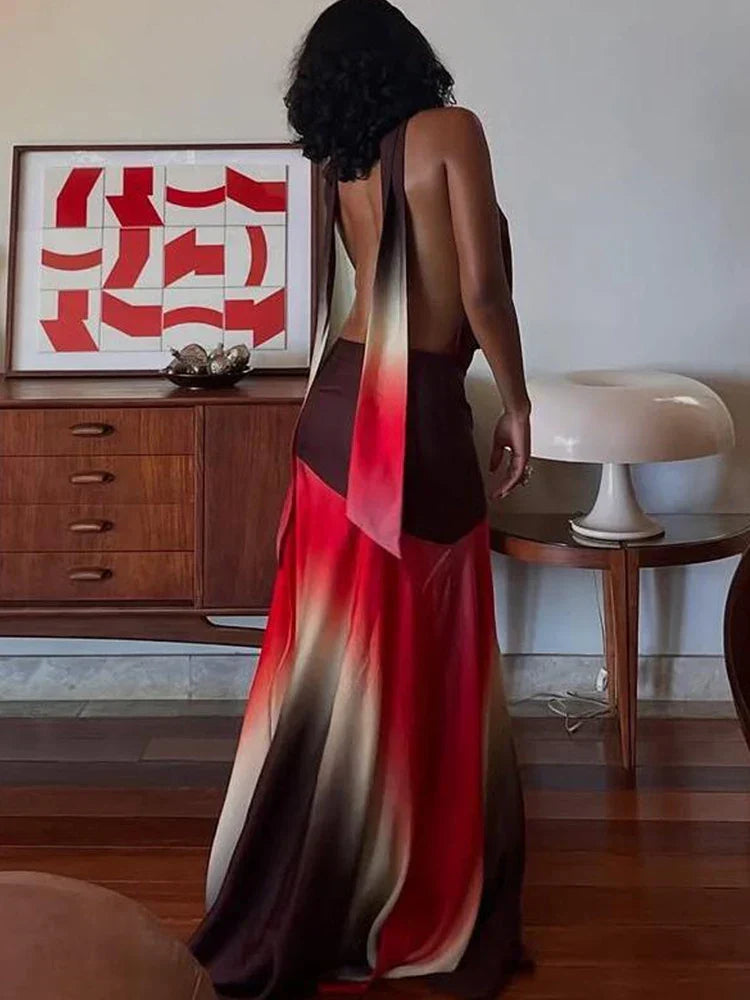 Patchwork Tassel Halter Maxi Dress - View 3 | VelvetHem