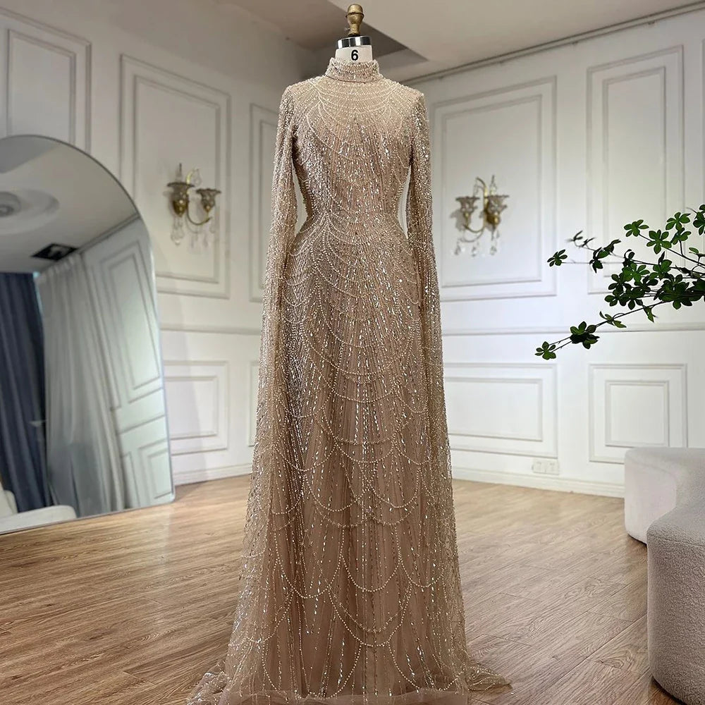 Zapdress White High Neck Long Sleeve Mermaid Evening Dress 2026 Party Gowns for Women DLA72591 Customized (ZD17255)