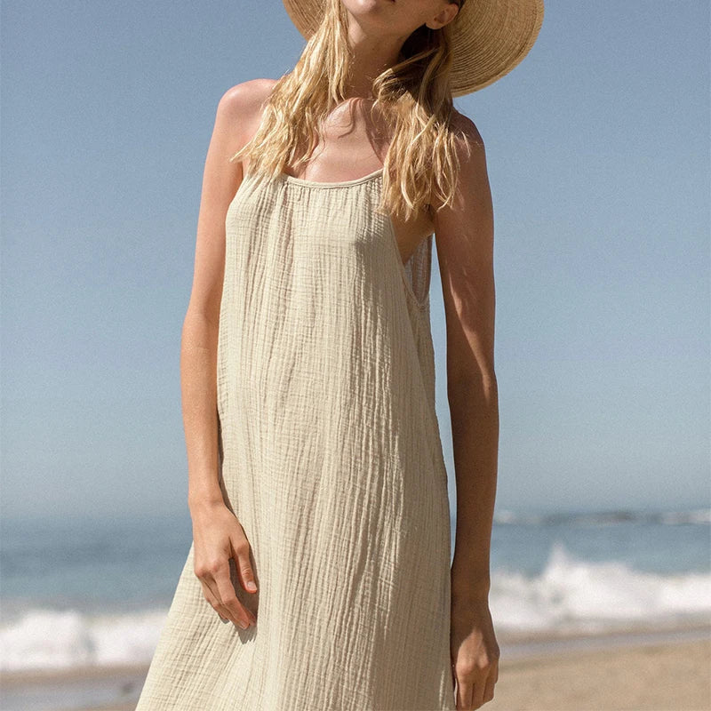 Spaghetti Strap Casual Cotton Midi Dress - View 7 | VelvetHem