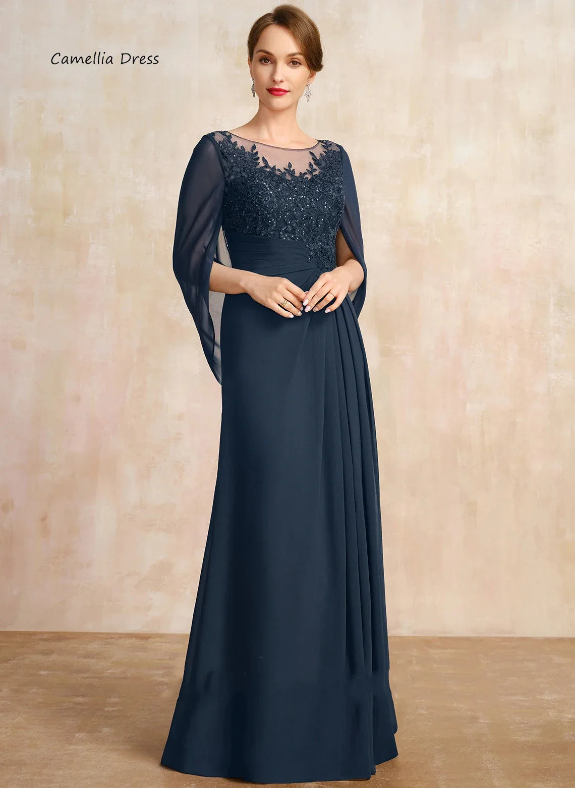 Graceful A-line Mother Dresses For Weddings Scoop Lace Evening Dresses Chiffon Illusion Wedding Party Dress  فستان حفلات الزفاف