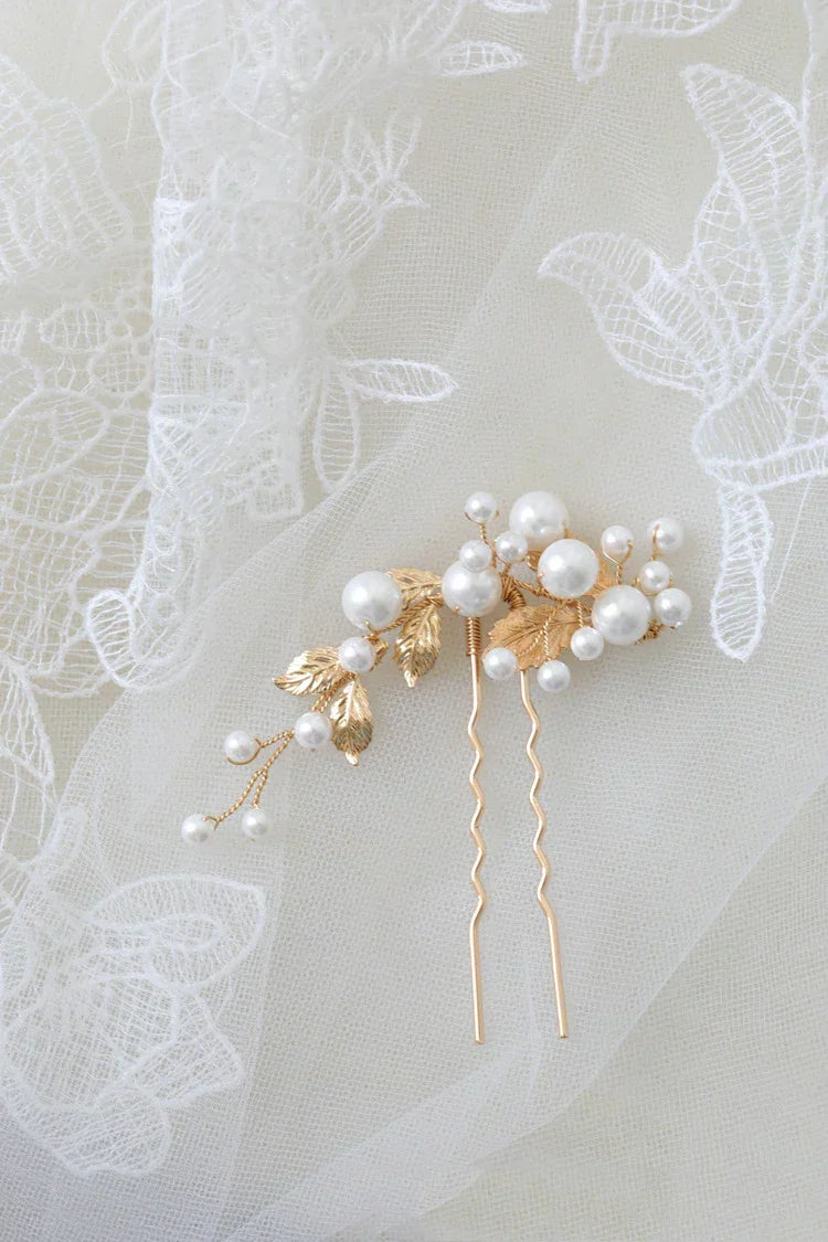 Wedding Accessories Pearl Head Piece Gold Silver Color Hair Pins Clips For Bridesmaids Brides Women Leaf Hairpins Bridal Jewelry