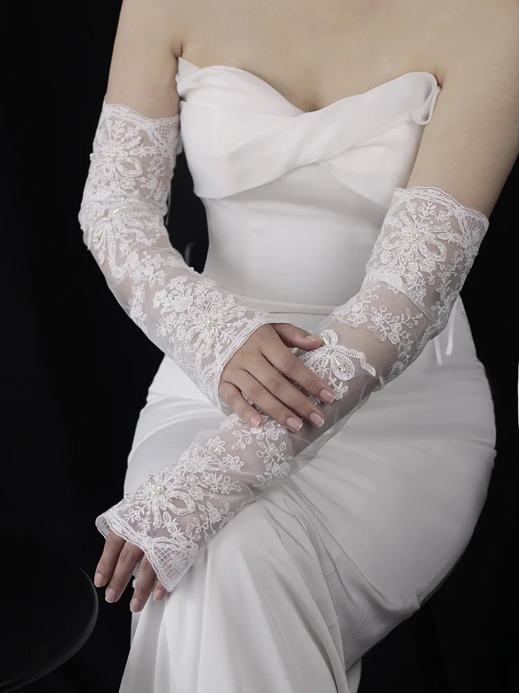 Long Bridal Gloves Pearl Wristband Wedding Glove For Women Girl Party Evening Dress Jewelry Bride Accessories
