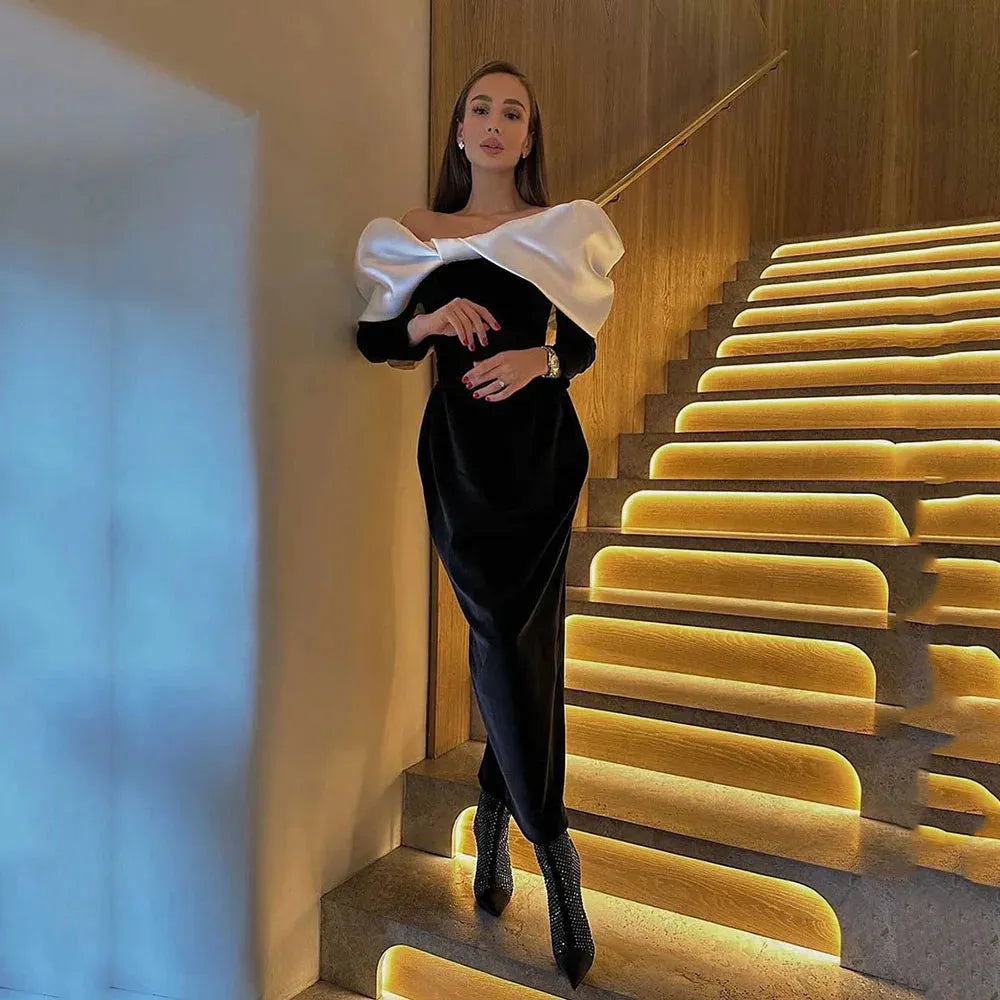 Exquisite Evening Dresses For Celebrity Party Off The Shoulder Black And White Women Prom Gown Special Occasion Dress As Picture