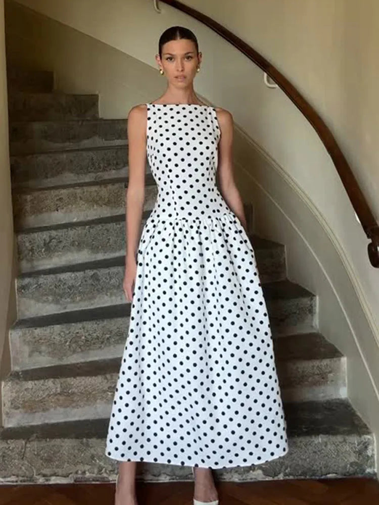 Polka Dot Square Neck Lotus Hem Silk Dress - View 4 | VelvetHem