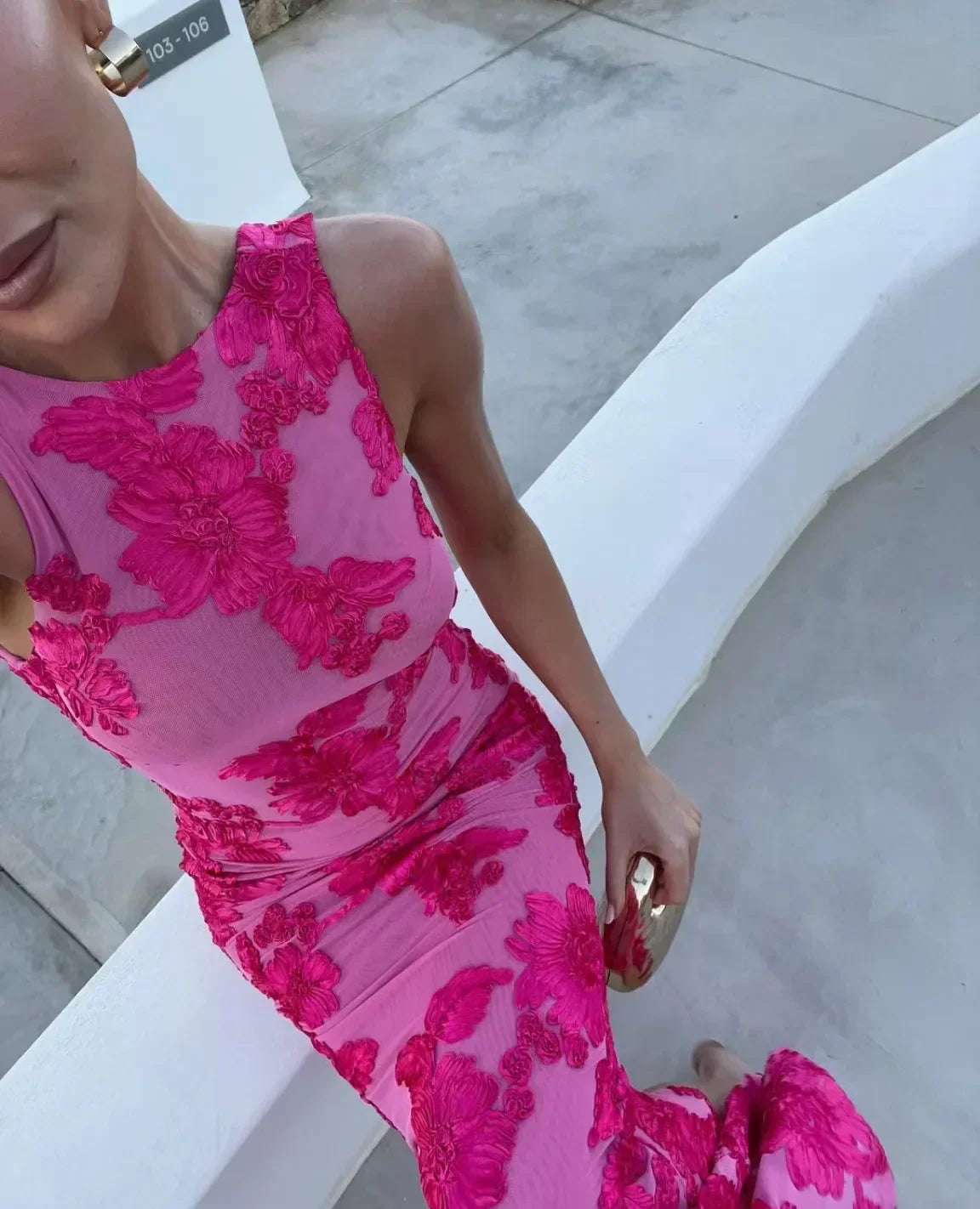 3D Flowers Sleeveless Party Midi Dress - View 3 | VelvetHem