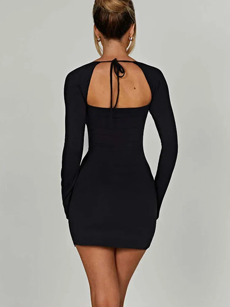 Lace Up Split Backless Long Sleeve Mini Dress - View 3 | VelvetHem