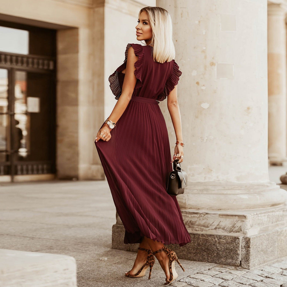 Carolina Premium Burgundy Pleated Maxi Dress Statement Occasion Edit