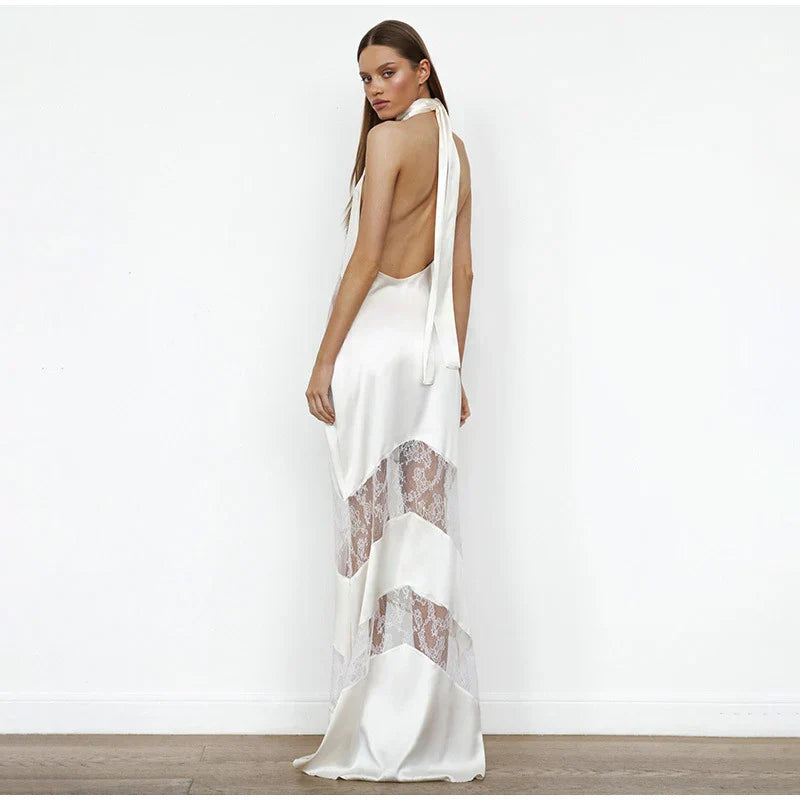 Lace See Through Sleeveless Long Dress