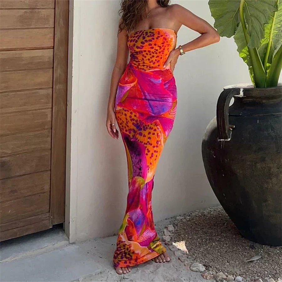 Leopard Print Strapless Maxi Dress - View 2 | VelvetHem