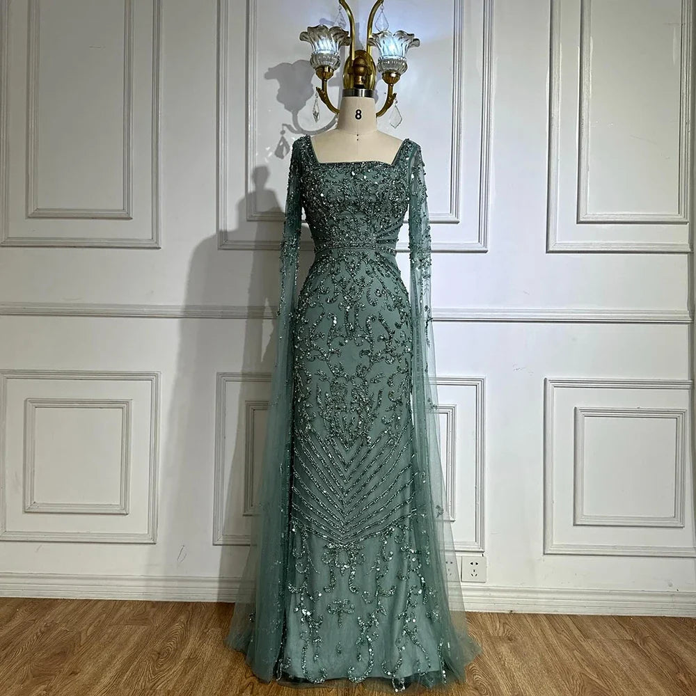 Zapdress 2026 Dubai Pink Mermaid Long Evening Dress with Beaded Cape Gown for Wedding Occasion DLA72400A Customized (ZD17244)