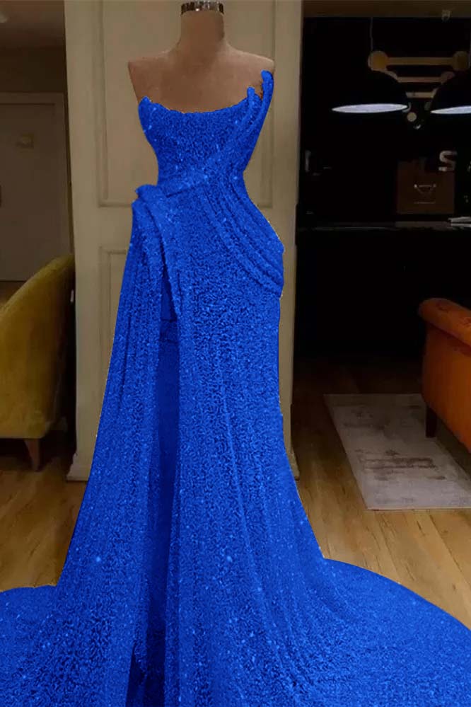 Sequin Strapless Sleeveless Long Mermaid Evening Formal Dress With Split