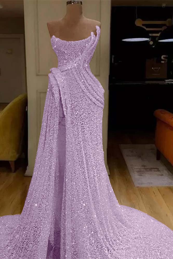 Sequin Strapless Sleeveless Long Mermaid Evening Formal Dress With Split