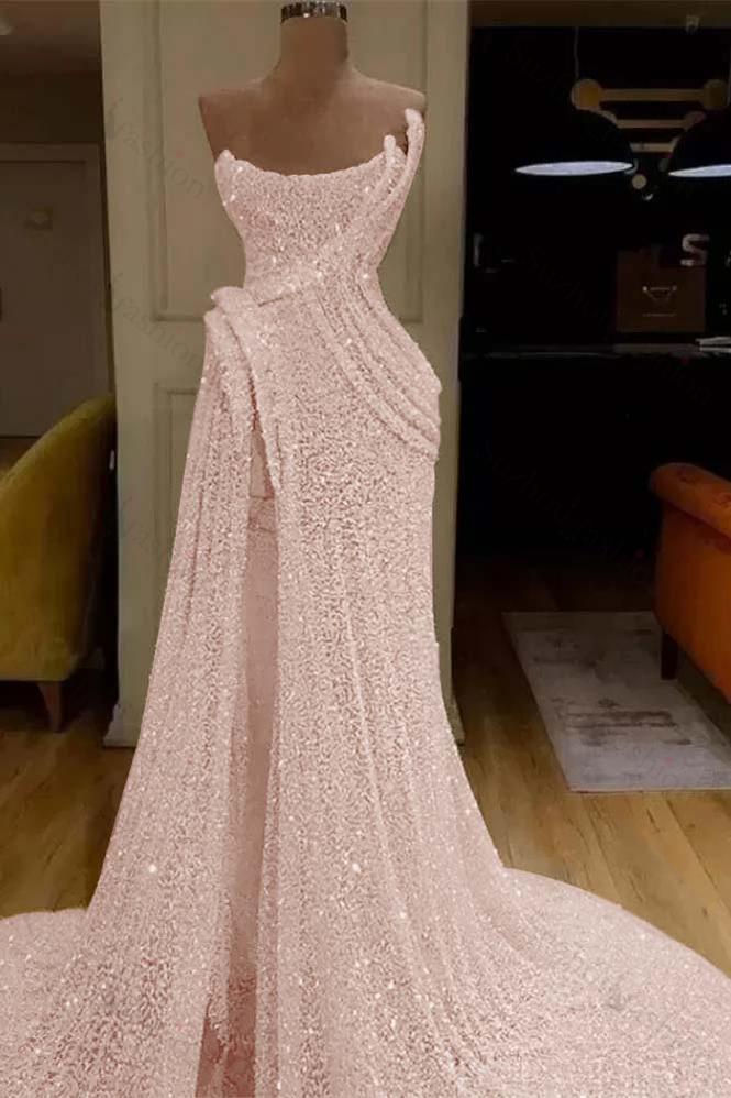 Sequin Strapless Sleeveless Long Mermaid Evening Formal Dress With Split