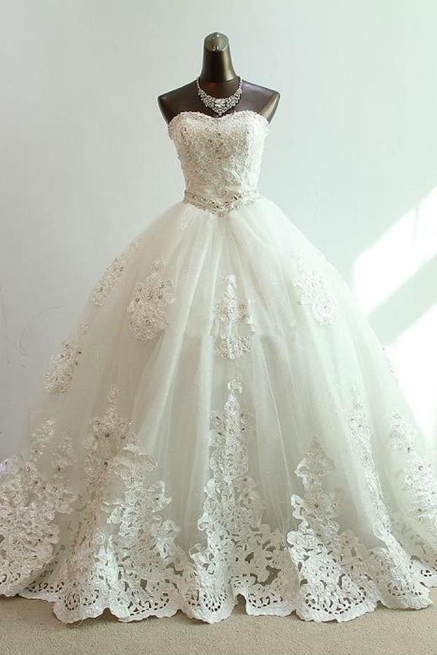 Sequined Lace-Up Sweetheart  Wedding Dresses Charming Sleeveless Ball Gown Bridal Dresses