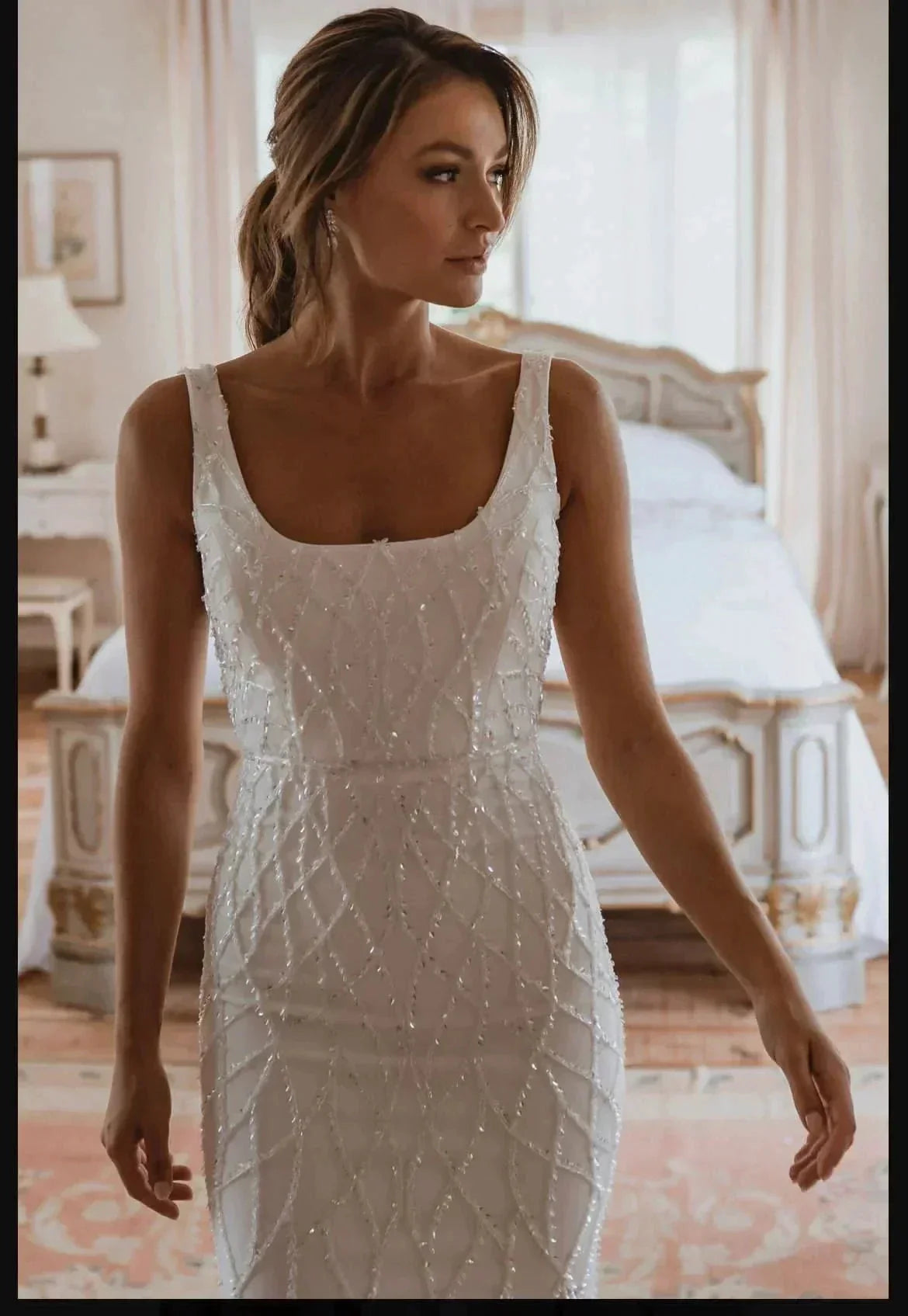 Sequins Mermaid Wedding Dresses 2023 Women's Modern Square Neck Sleeveless Bridal Gowns Satin Tulle Vesidos De Novia Robe De (ZD14177)