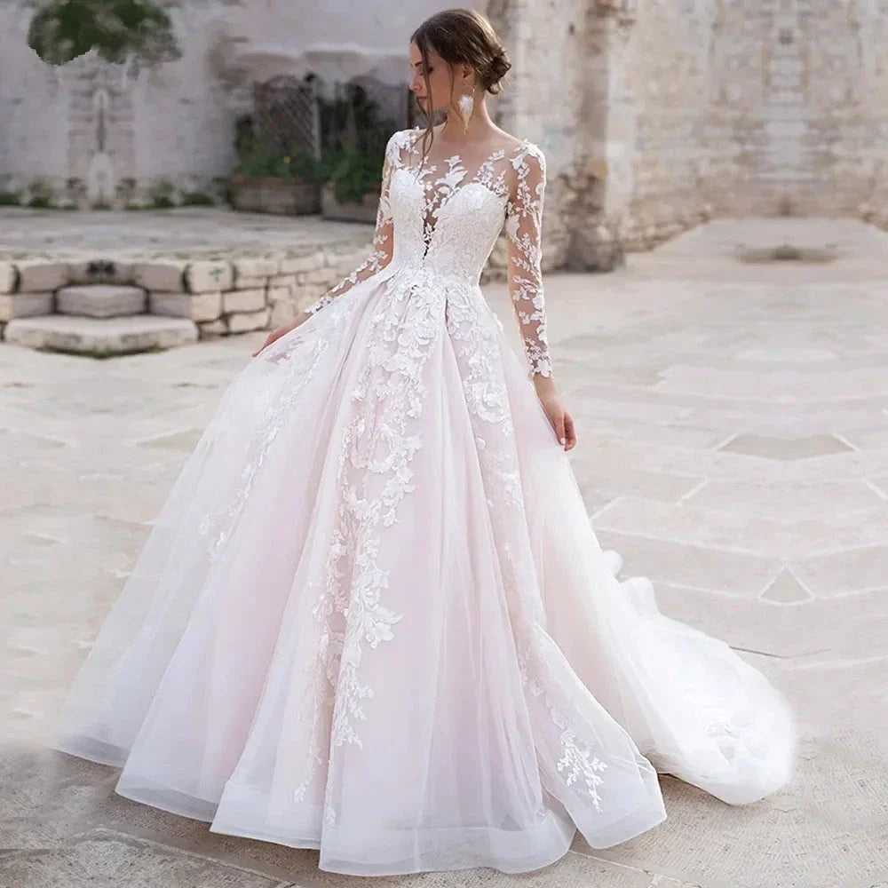 Sexy Deep V-neck Vestidos De Novia Appliques Vestido De Noiva Long Sleeves Wedding Dresses Lace Robe De Mariée by payinti