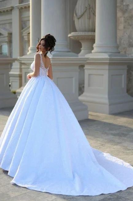Sexy Floor-Length Straps Sleeveless V-Neck Beadings Ball Gown Wedding Dresses with Lace (ZD15757) - View 2 | VelvetHem