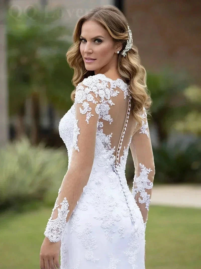 Sexy Illusion Mermaid Wedding Dresses Lace Appliques Robe De Mariée Wedding Bride Gowns Court Train Backless Vestido De Noiva (ZD13290)
