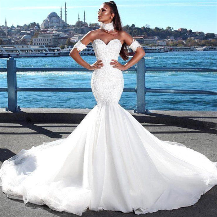 Sexy Mermaid Sweetheart Wedding Dresses |  Lace Open Back Bridal Gowns