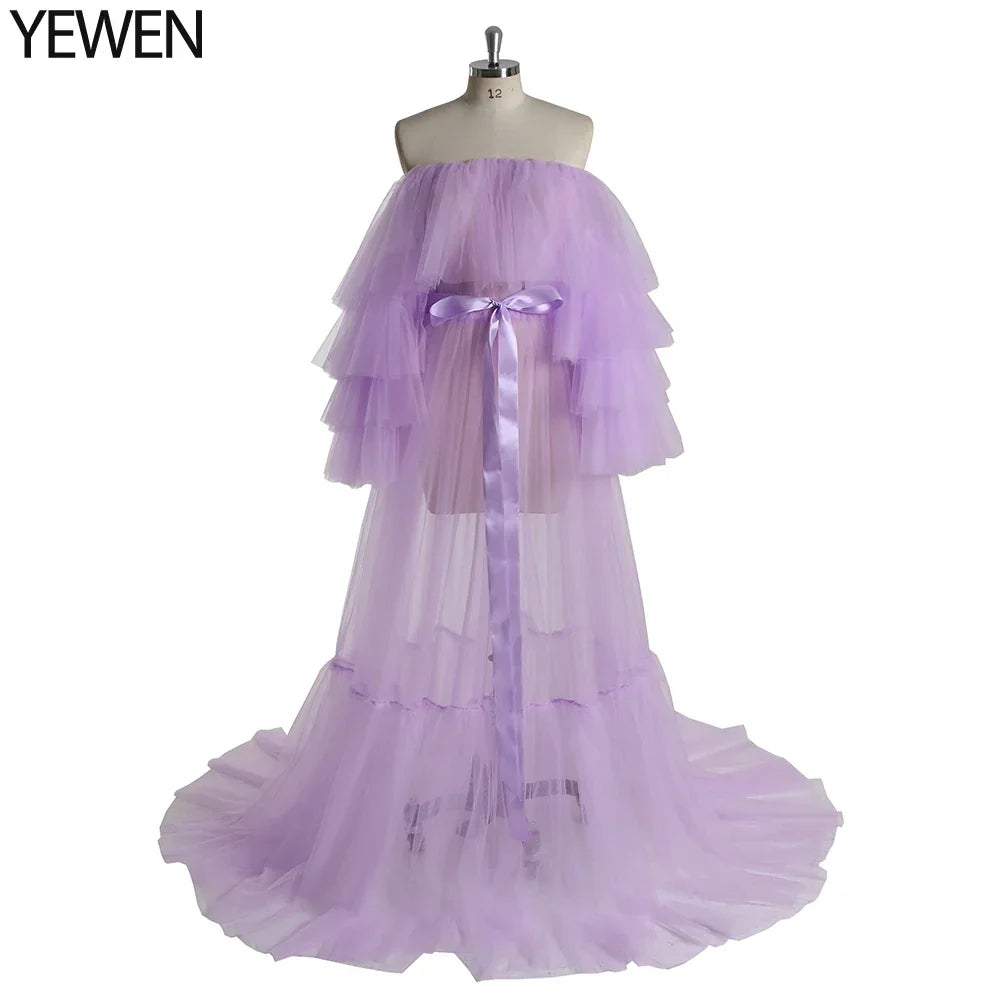 Sexy Pink Long Maternity Photography Props Dresses Tulle Perspective Pregnancy Mesh Maxi Gown For Pregnant Women Photo Shooting - View 14 | VelvetHem
