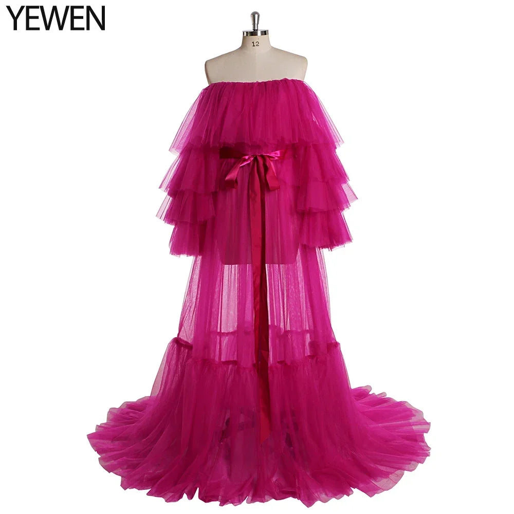 Sexy Pink Long Maternity Photography Props Dresses Tulle Perspective Pregnancy Mesh Maxi Gown For Pregnant Women Photo Shooting