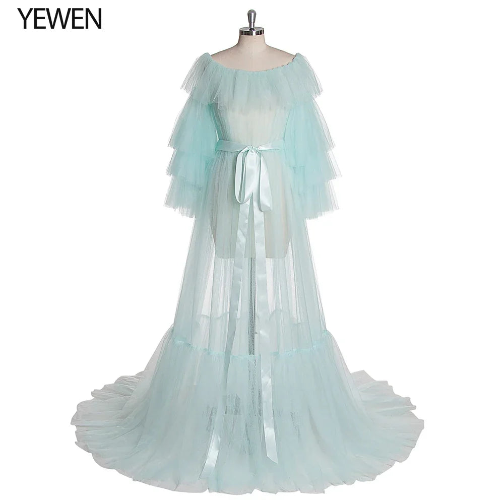Sexy Pink Long Maternity Photography Props Dresses Tulle Perspective Pregnancy Mesh Maxi Gown For Pregnant Women Photo Shooting - View 10 | VelvetHem