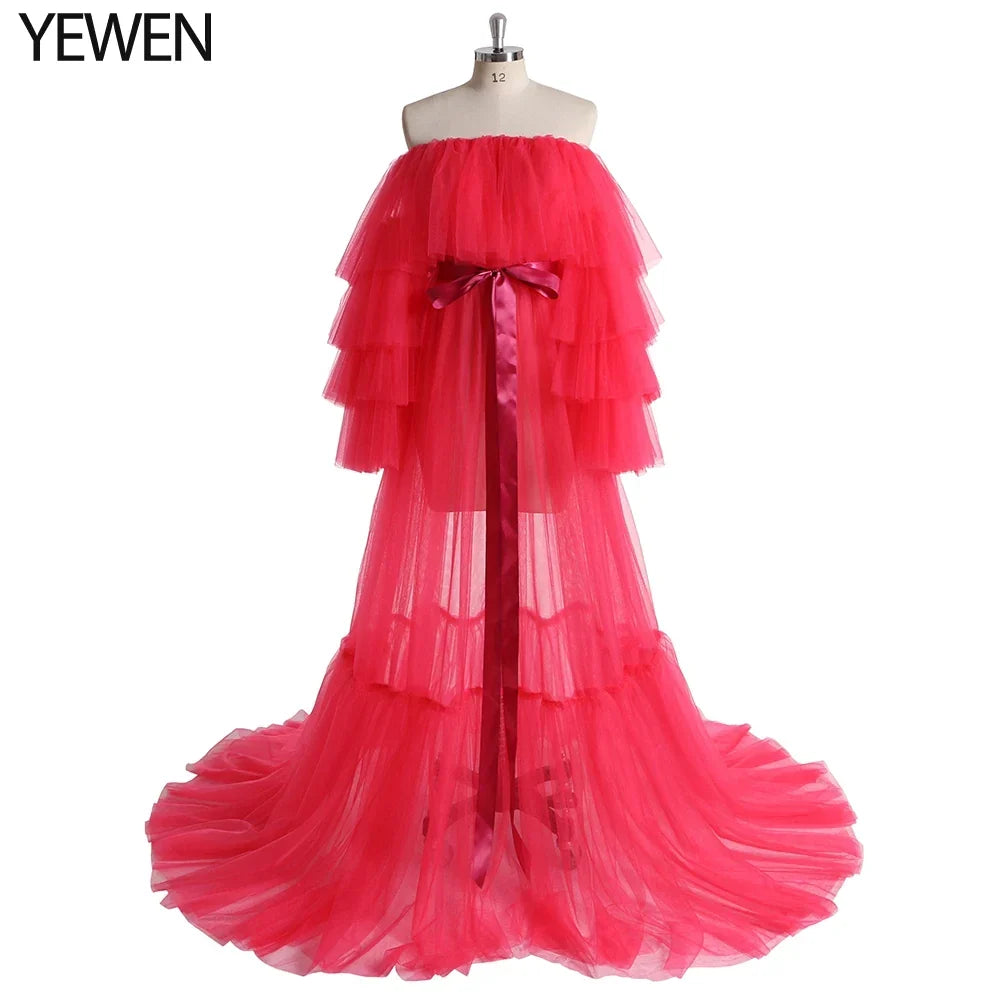 Sexy Pink Long Maternity Photography Props Dresses Tulle Perspective Pregnancy Mesh Maxi Gown For Pregnant Women Photo Shooting