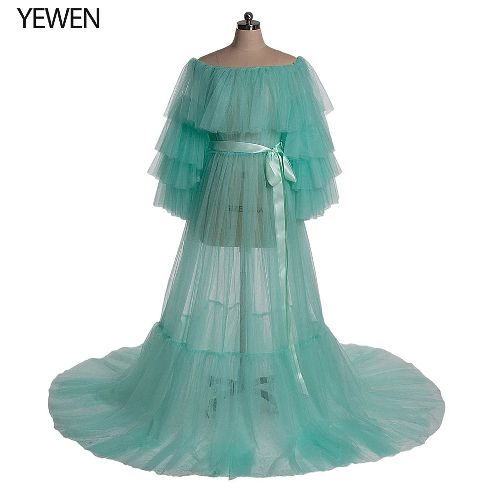 Sexy Pink Long Maternity Photography Props Dresses Tulle Perspective Pregnancy Mesh Maxi Gown For Pregnant Women Photo Shooting - View 13 | VelvetHem