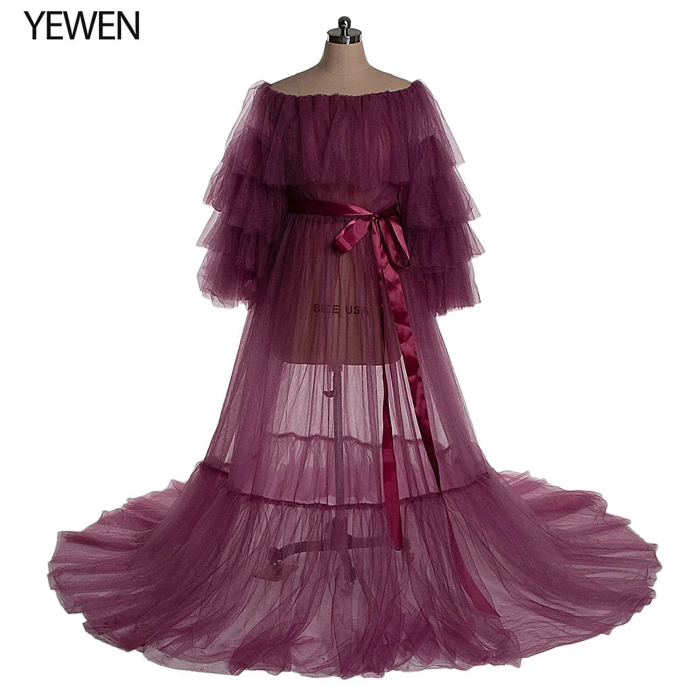 Sexy Pink Long Maternity Photography Props Dresses Tulle Perspective Pregnancy Mesh Maxi Gown For Pregnant Women Photo Shooting - View 9 | VelvetHem