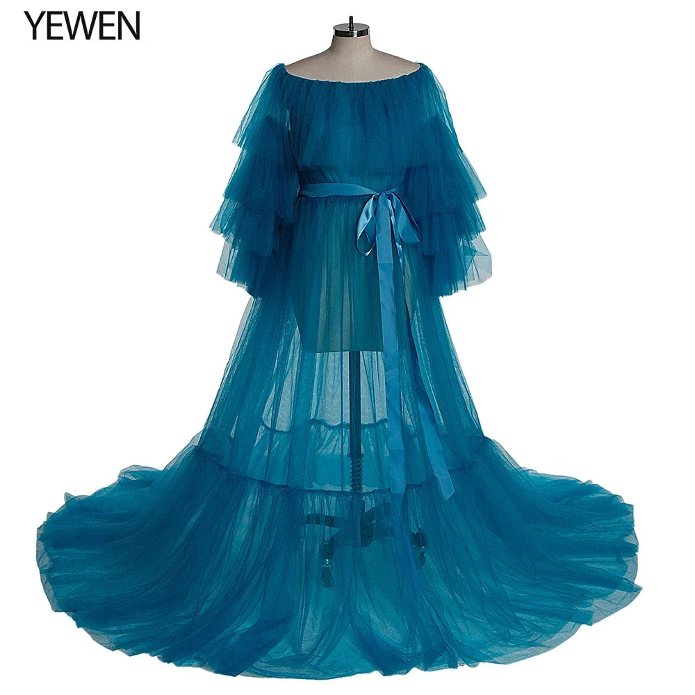 Sexy Pink Long Maternity Photography Props Dresses Tulle Perspective Pregnancy Mesh Maxi Gown For Pregnant Women Photo Shooting - View 8 | VelvetHem