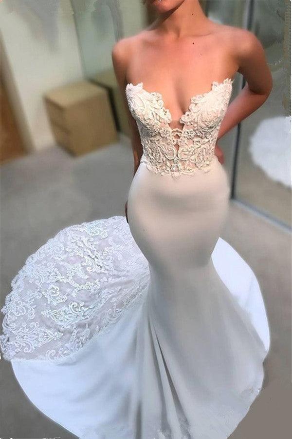 Sexy Sweetheart Lace Mermaid Beach Wedding Dresses | Elegant Open Back Bridal Gowns