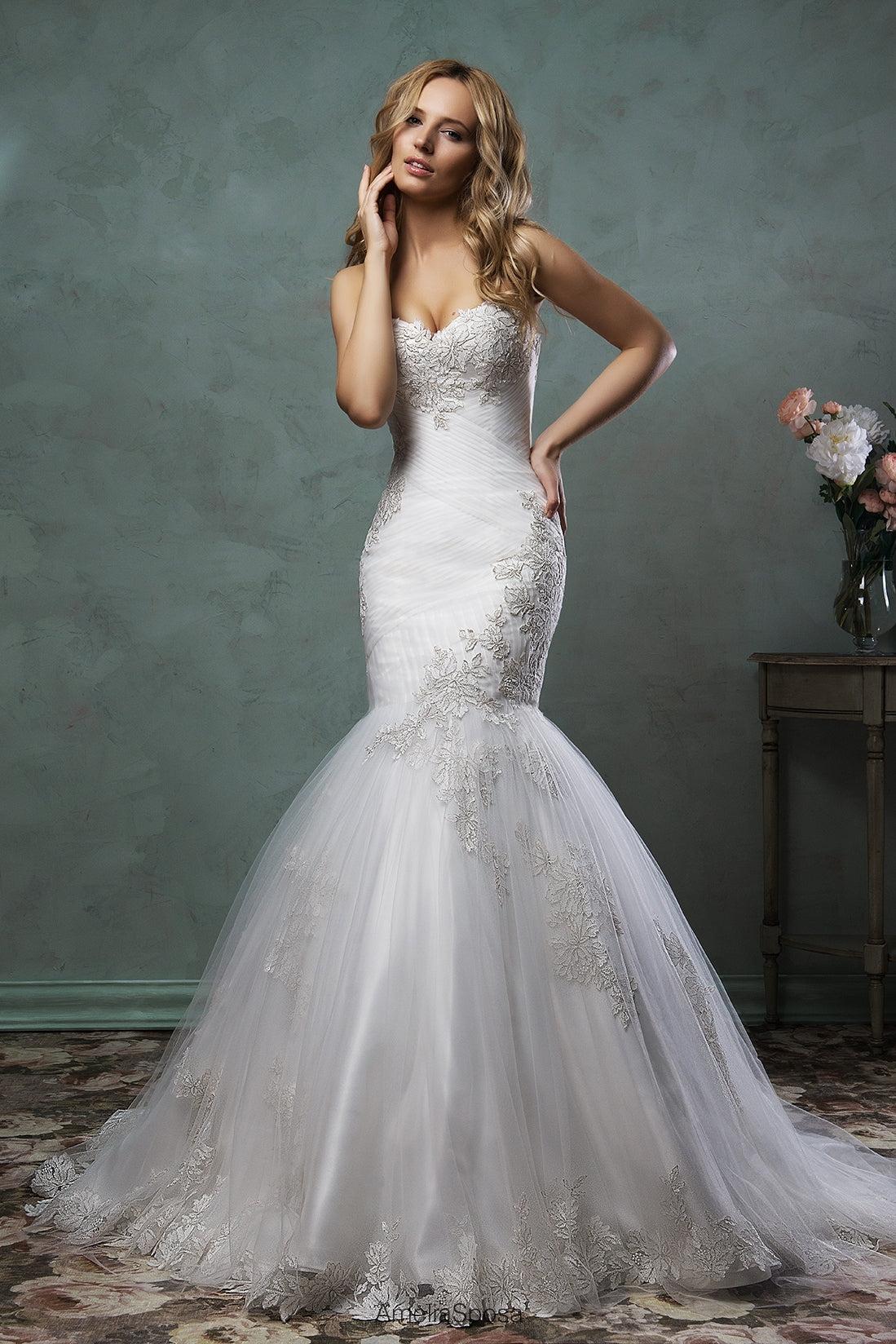 Sexy Tulle Sweetheart Ruffles Bridal Gown Latest Lace Applique Custom Made  Wedding Dress