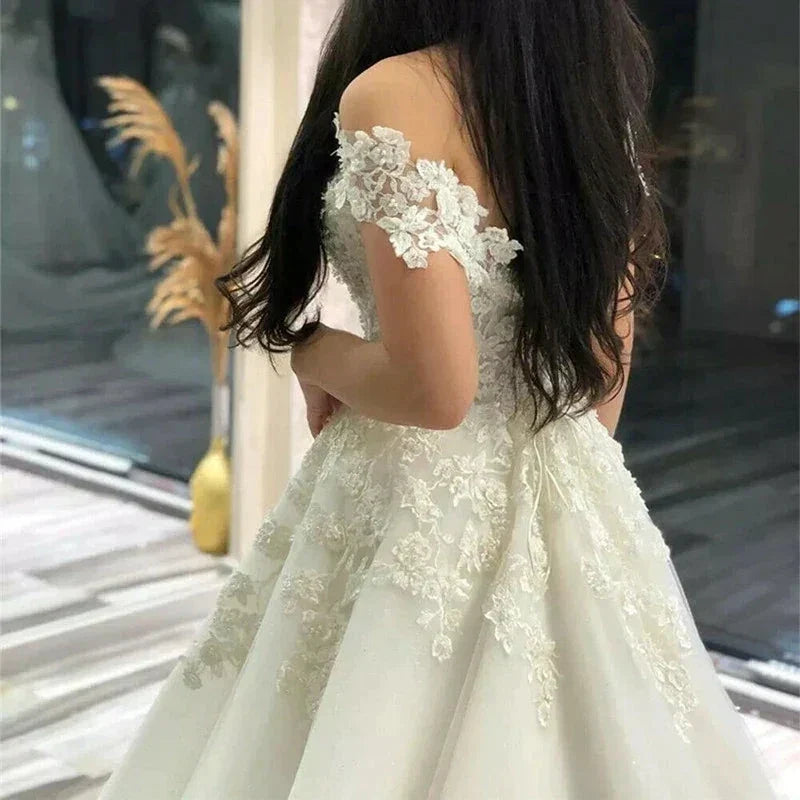 Sexy V Neck Lace Wedding Dress Off the Shoulder Lace Applique Vestidos De Noiva 2024 Bridal Gowns For Women robe de mariée (ZD14023)