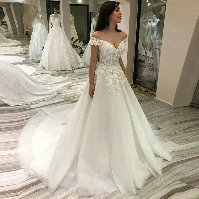 Sexy V Neck Lace Wedding Dress Off the Shoulder Lace Applique Vestidos De Noiva 2024 Bridal Gowns For Women robe de mariée (ZD14023)