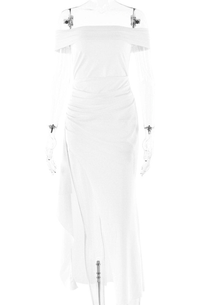 Sexy White High Split Off Shoulder Evening Prom Dress - Fashionpara