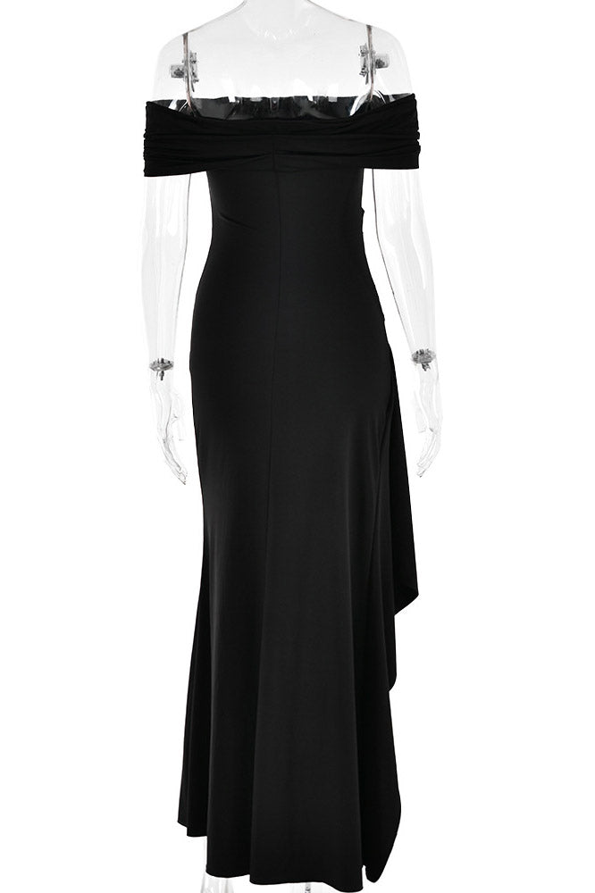 Sexy White High Split Off Shoulder Evening Prom Dress - Fashionpara