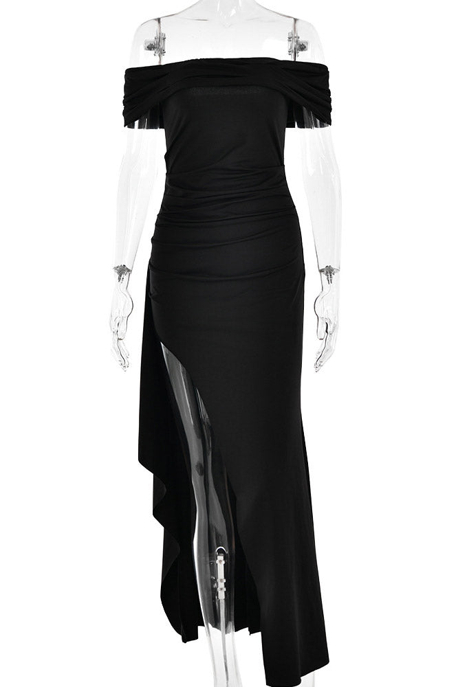 Sexy White High Split Off Shoulder Evening Prom Dress - Fashionpara