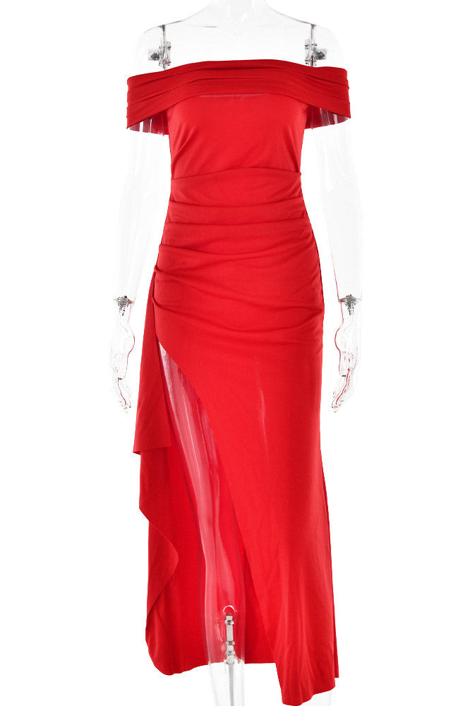 Sexy White High Split Off Shoulder Evening Prom Dress - Fashionpara