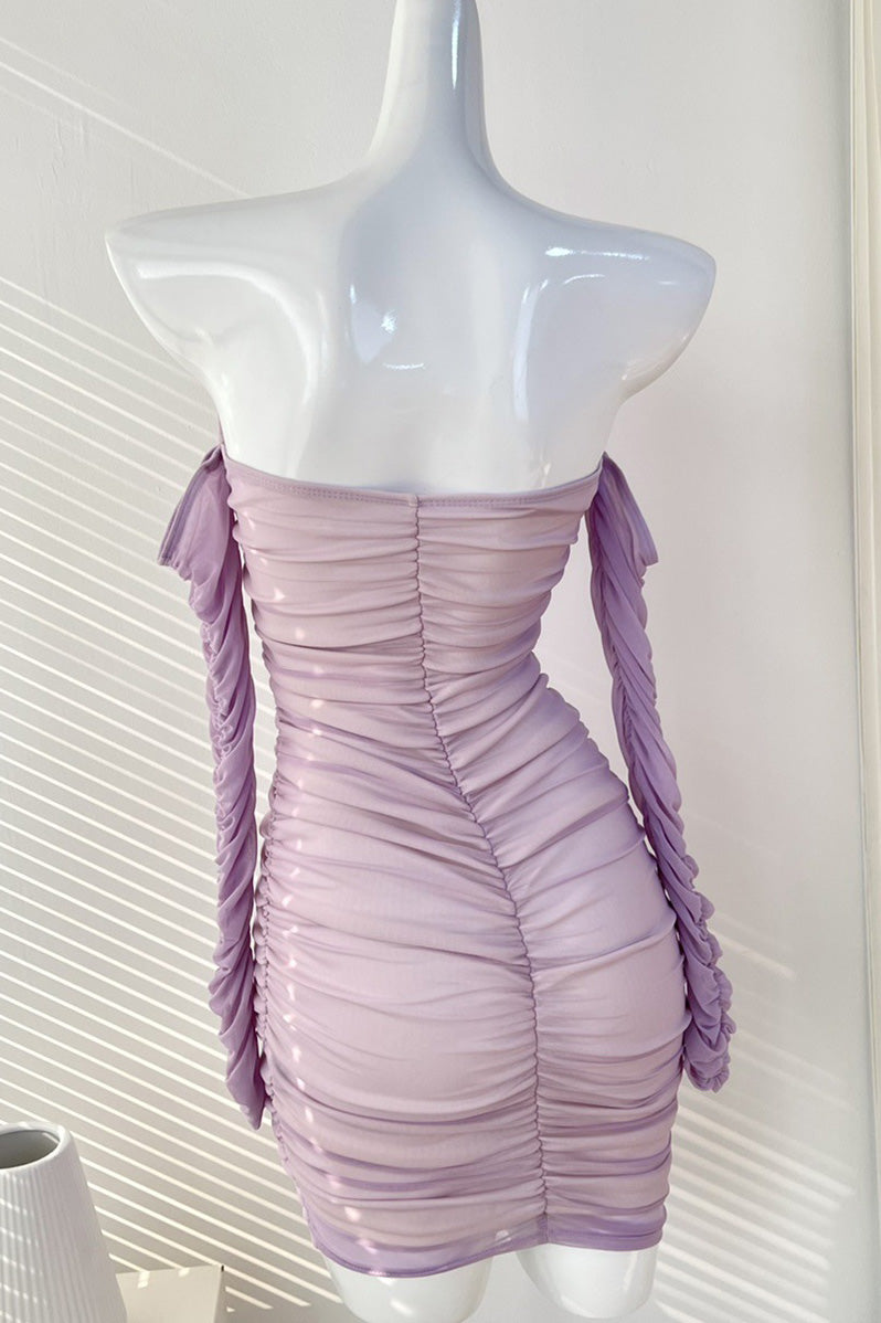 Sexy Mini Lilac Off Shoulder Party Homecoming Dress - Fashionpara