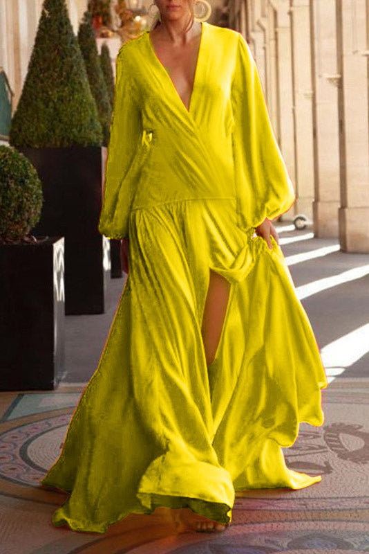 Sexy Orange Long Sleeve High Split Evening Dress - Fashionpara