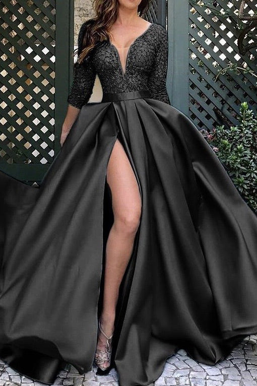 Sexy Pink Slit A-Line Formal Gown Prom Dress - Fashionpara